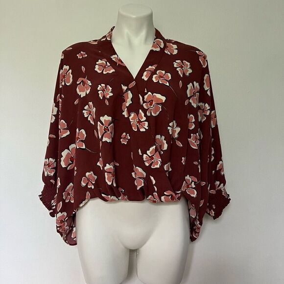 Alfani Floral faux wrap batwing blouse - Picture 3 of 7